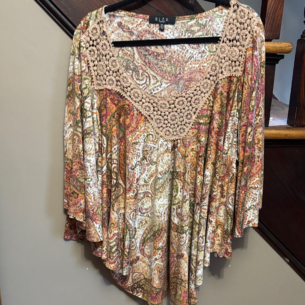 B.L.E.U. Paisley Crochet-Trim Tunic in Tan Multi